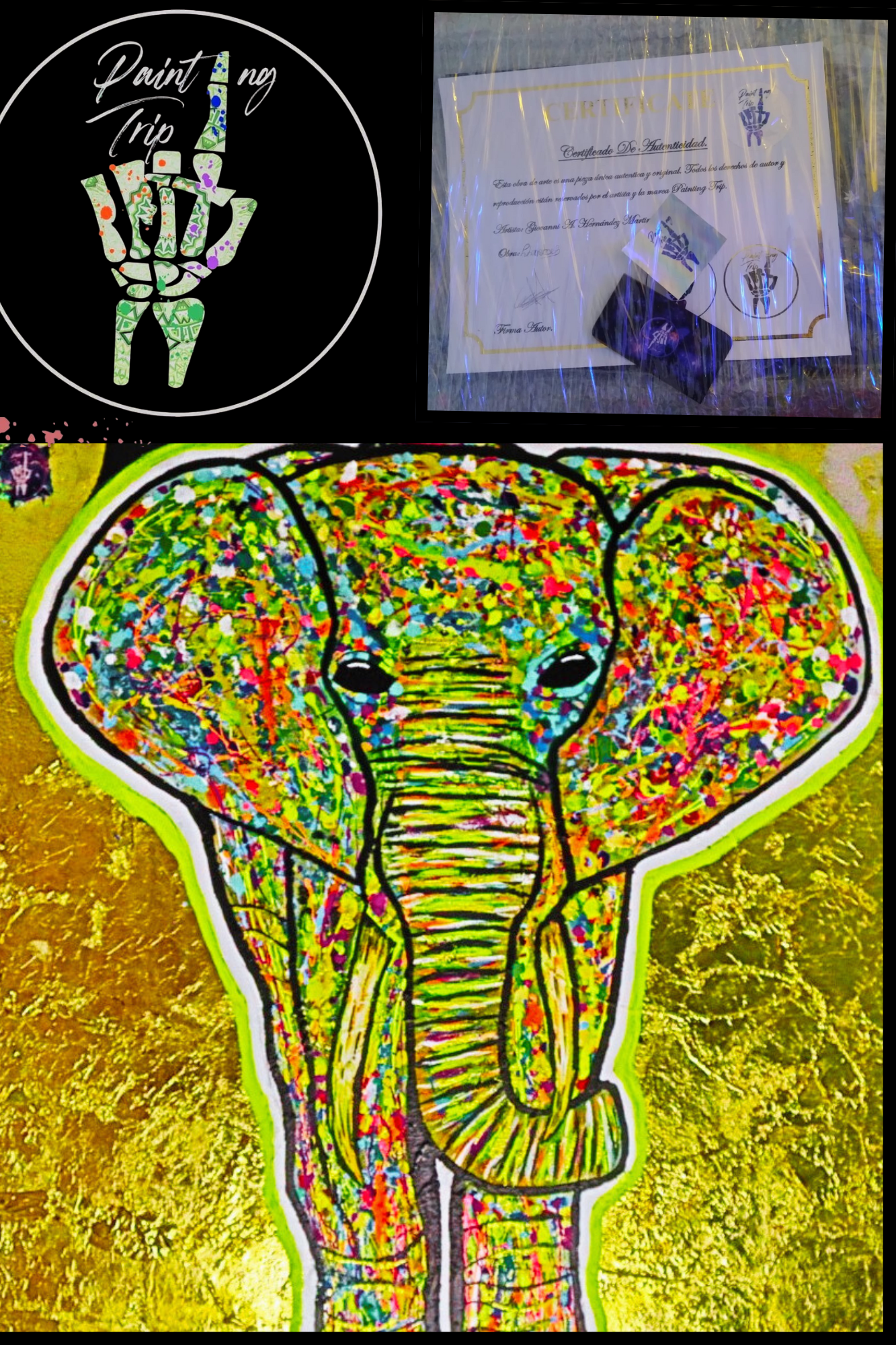 Cuadro Neon Decorativo - Elefante con Hoja de Oro