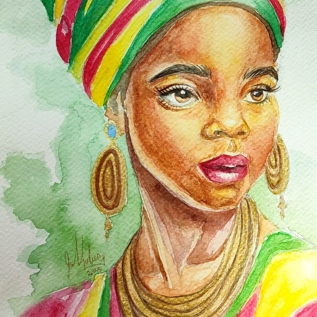 Acuarela - "Mamá Afrika" - Obra original