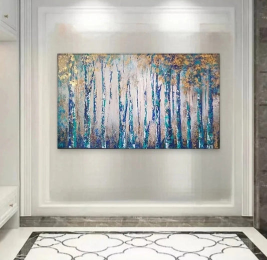 Obra de arte original "Bosque azul y oro"