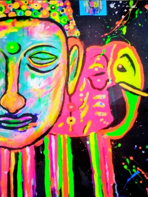 Cuadro Decorativo Neon - Buda con Elefante