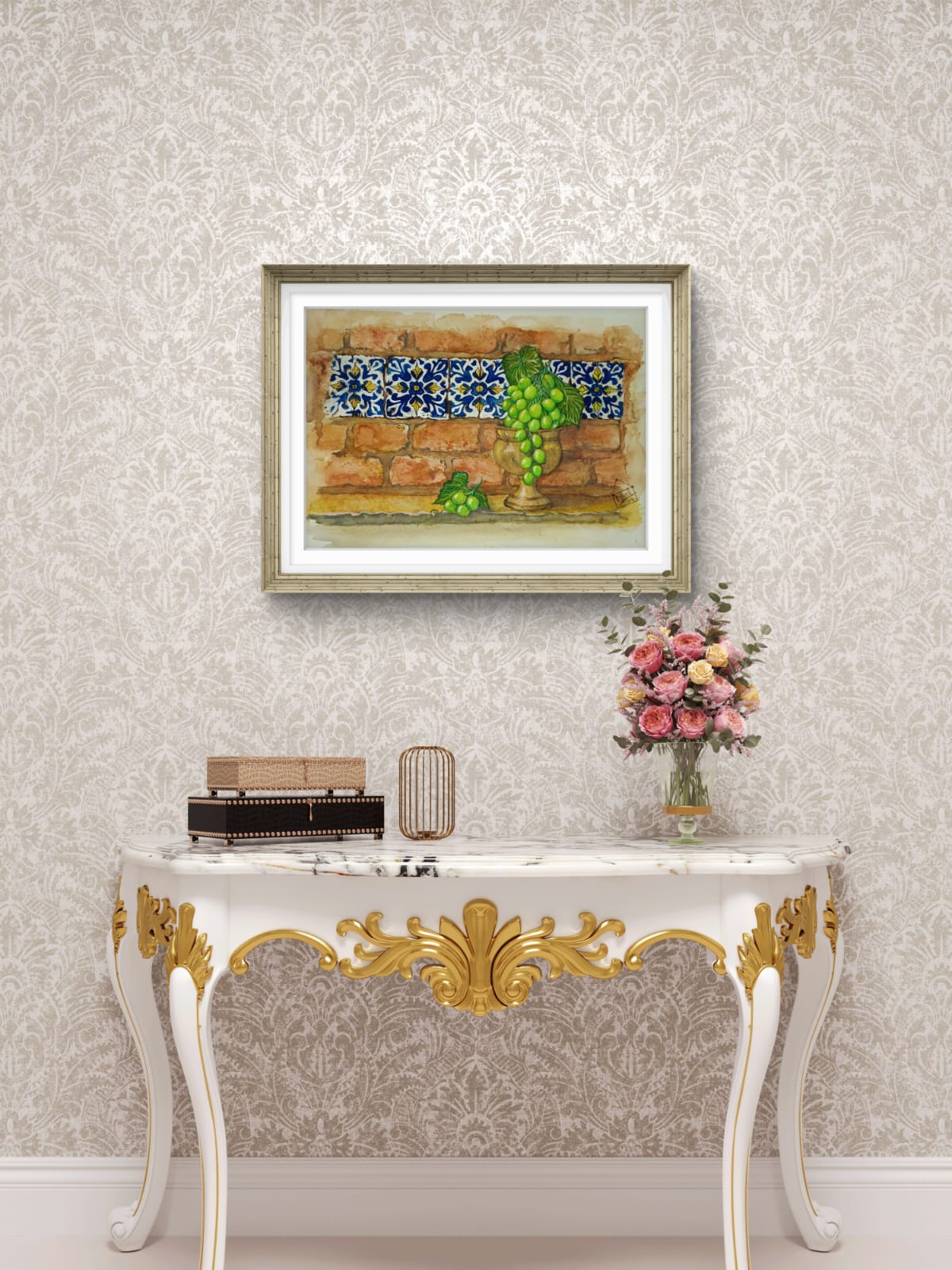 Cuadro decorativo - Talavera azul con uvas
