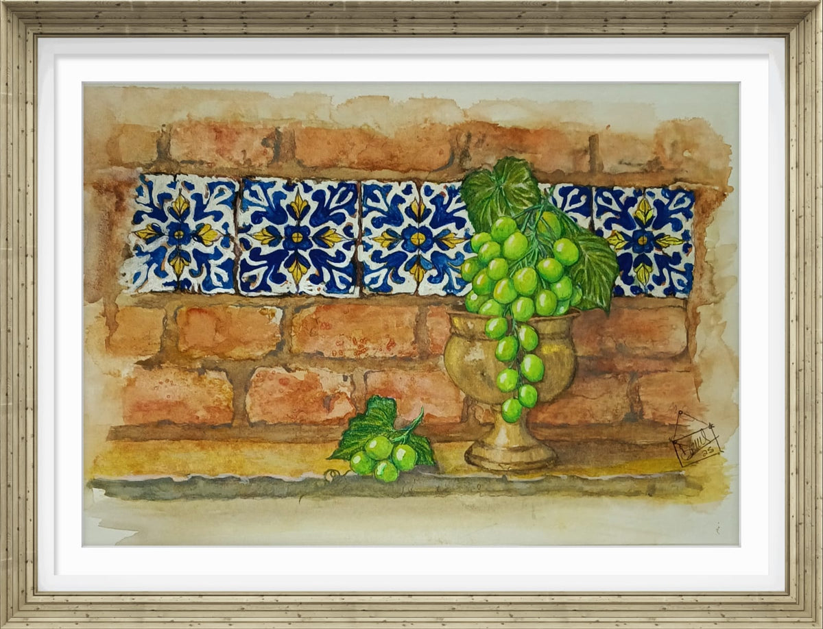 Cuadro decorativo - Talavera azul con uvas
