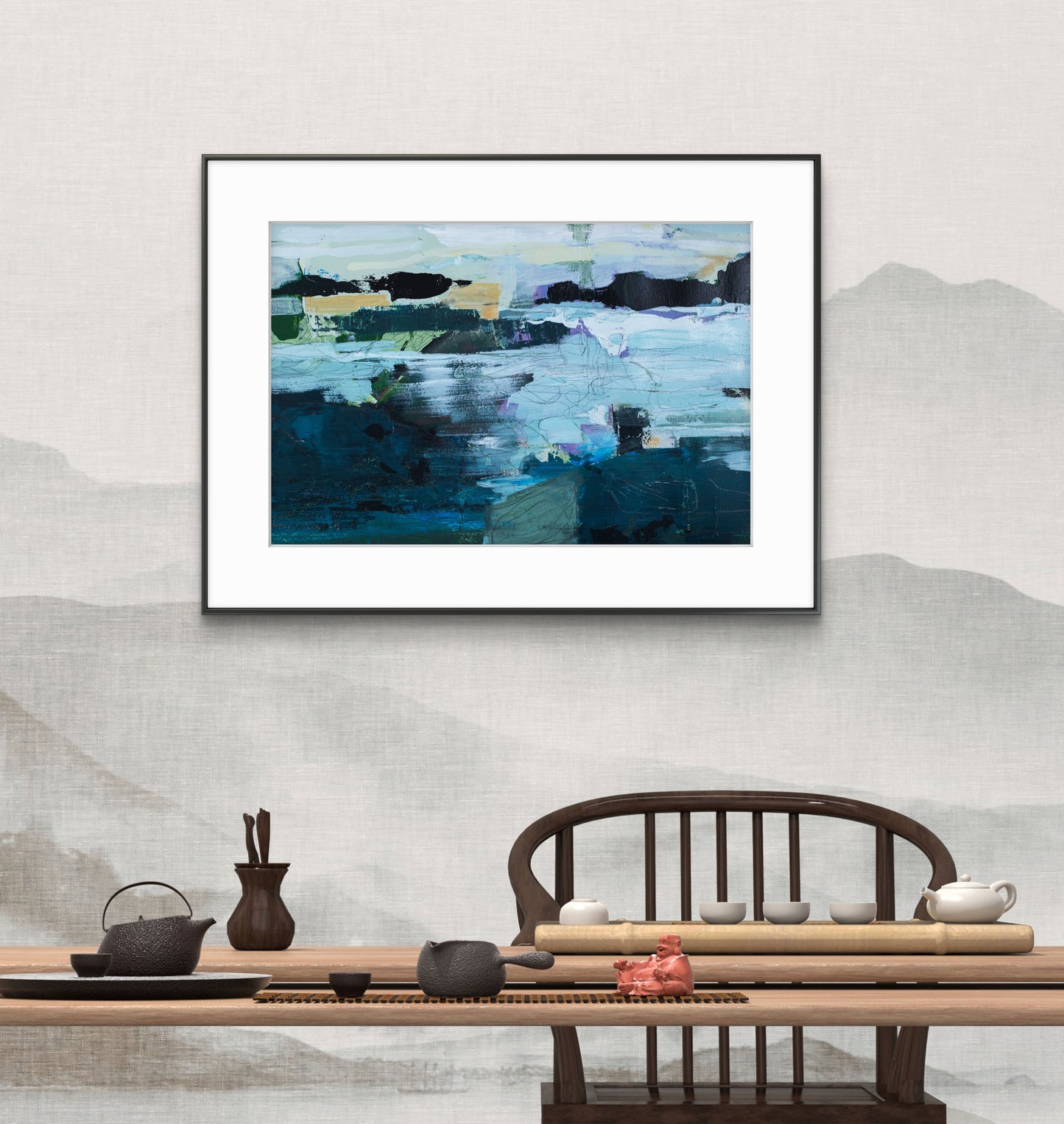 Pintura abstracta - Paisaje marino en azul