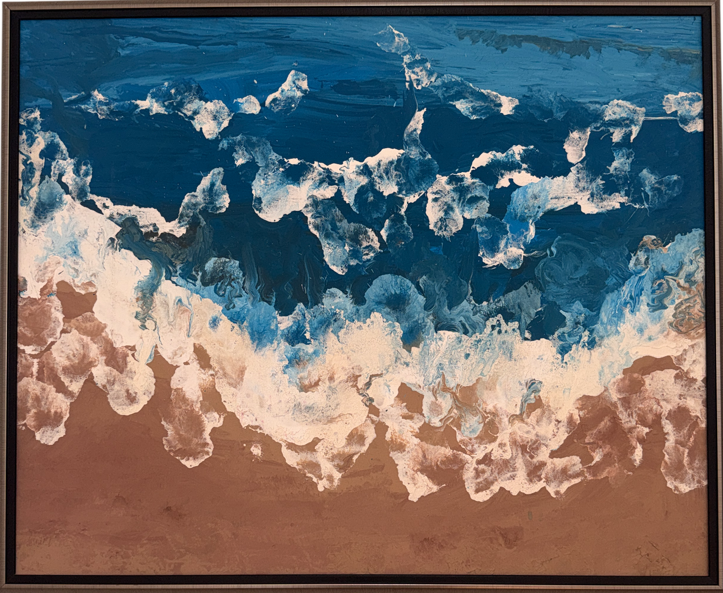 Eilat Arte p/sala Eilat: cuadro marino abstracto de olas con texturas realistas en tonos azules y arena