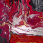Pintura abstracta fluida en tonos magenta y plata con líneas doradas en relieve - Arte Contemporáneo - Fuego roto