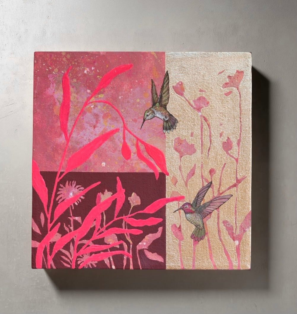 Obra de arte Original- Colibríes en Primavera