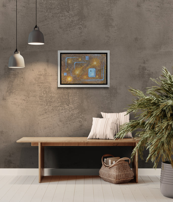 Obra de arte original "Luna nueva en charco otoñal"