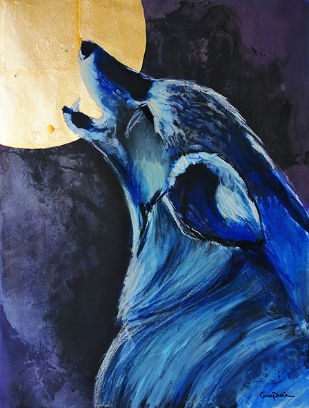 Lobo y luna de oro