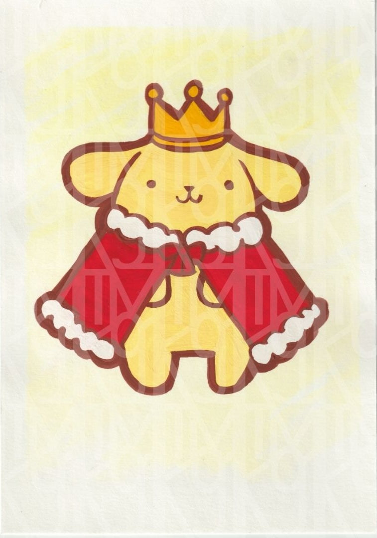 Rey Suave – Ilustración Kawaii Contemporánea | Figura Coronada en Gouache| Pieza Única
