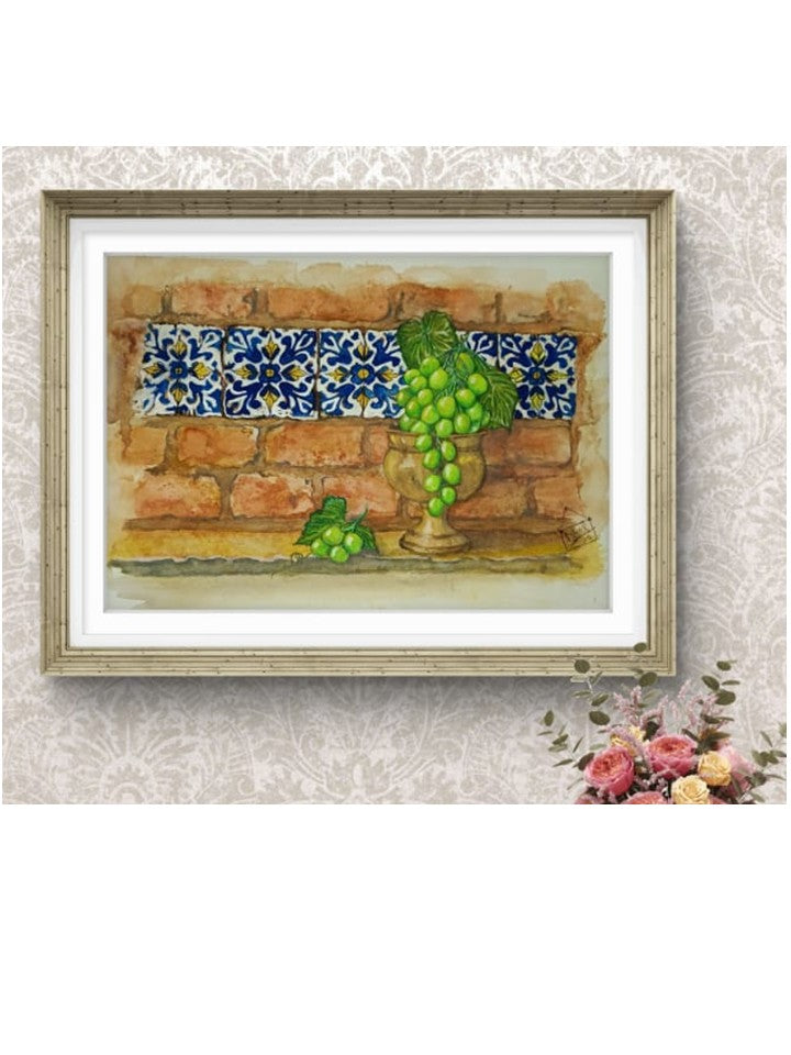 Cuadro decorativo - Talavera azul con uvas