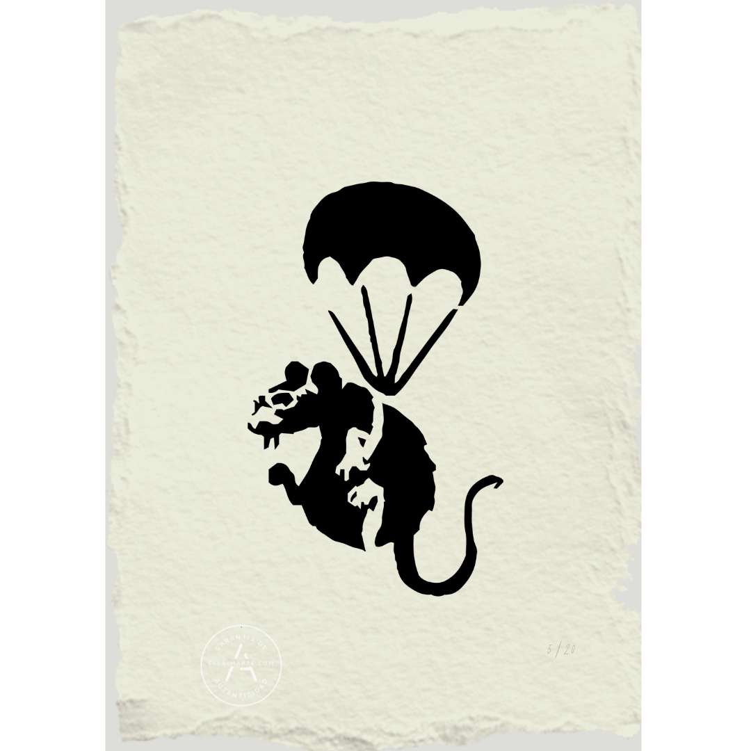 Grabado rata paracaídas - Banksy