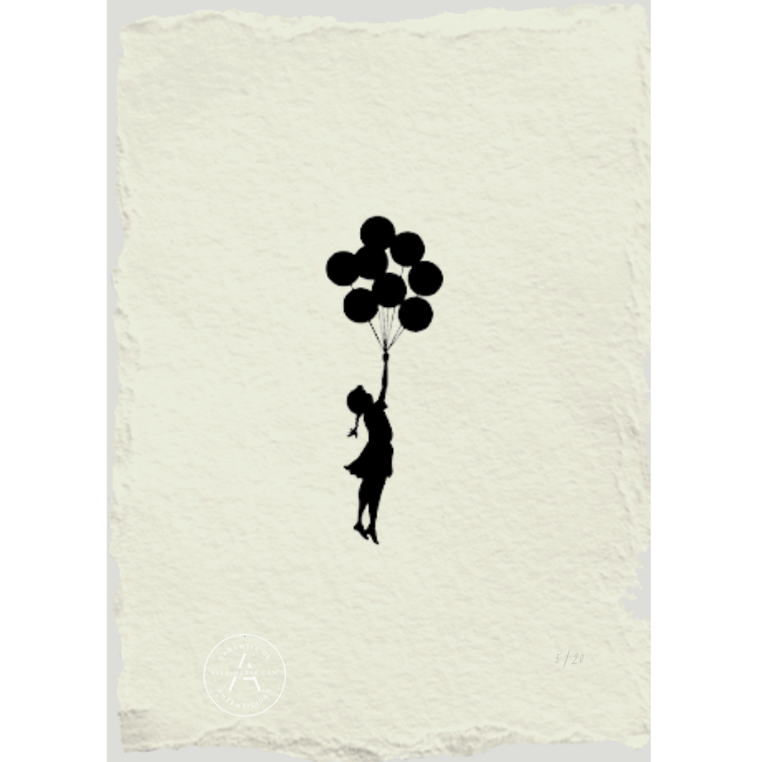 Grabado de niña con globos - Banksy