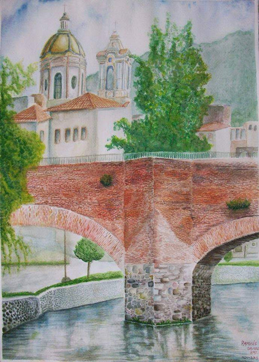 Paisaje con puente y capilla